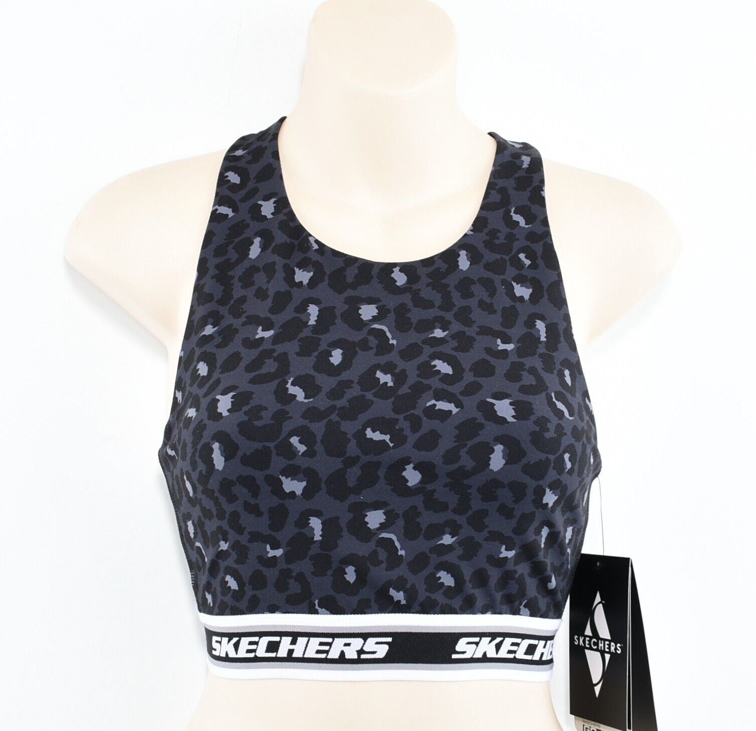 SKECHERS Women's GO FLEX Workout Bra Top, Black/Leopard Print, size XS /UK 8