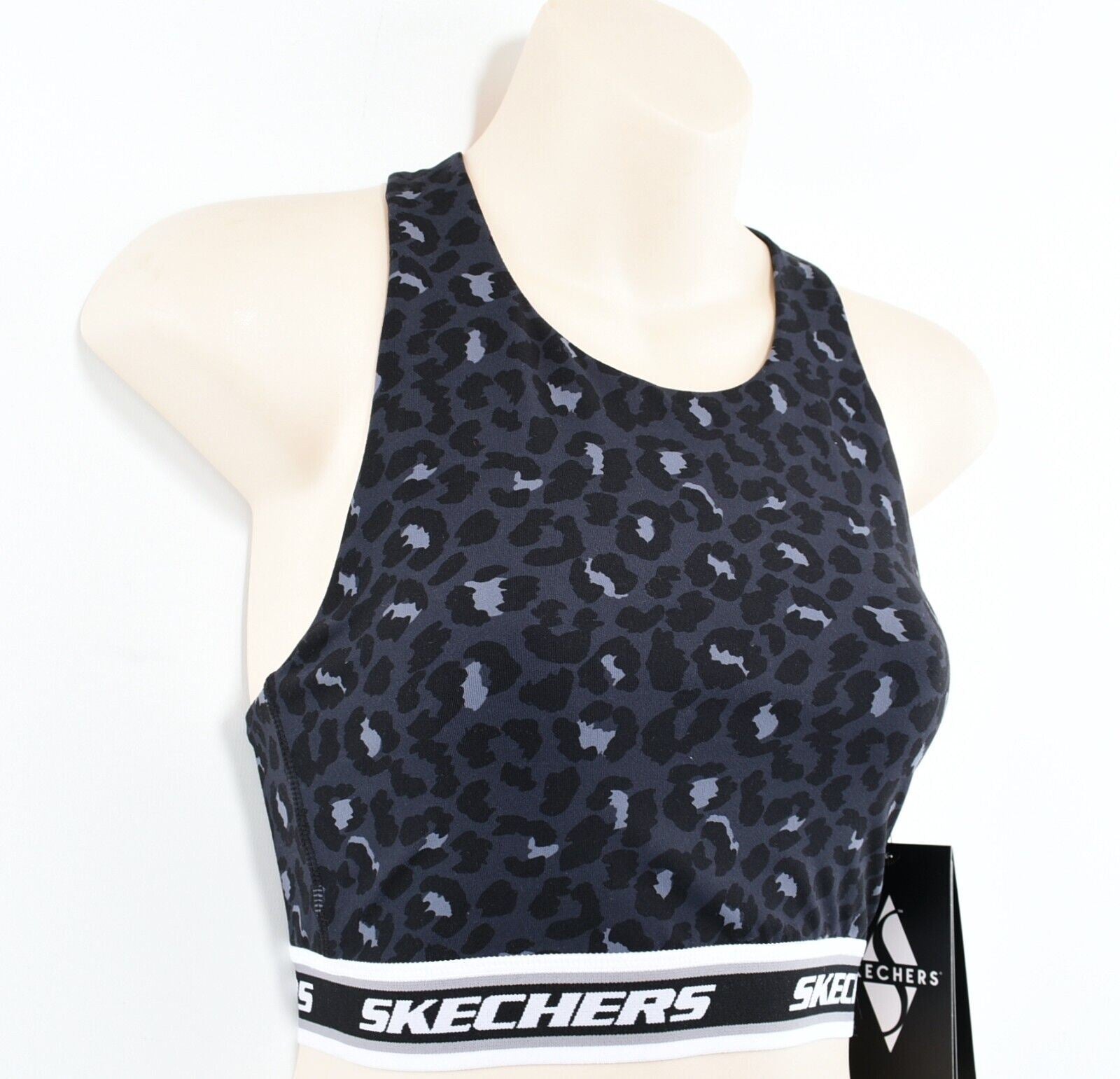 SKECHERS Women's GO FLEX Workout Bra Top, Black/Leopard Print, size XS /UK 8