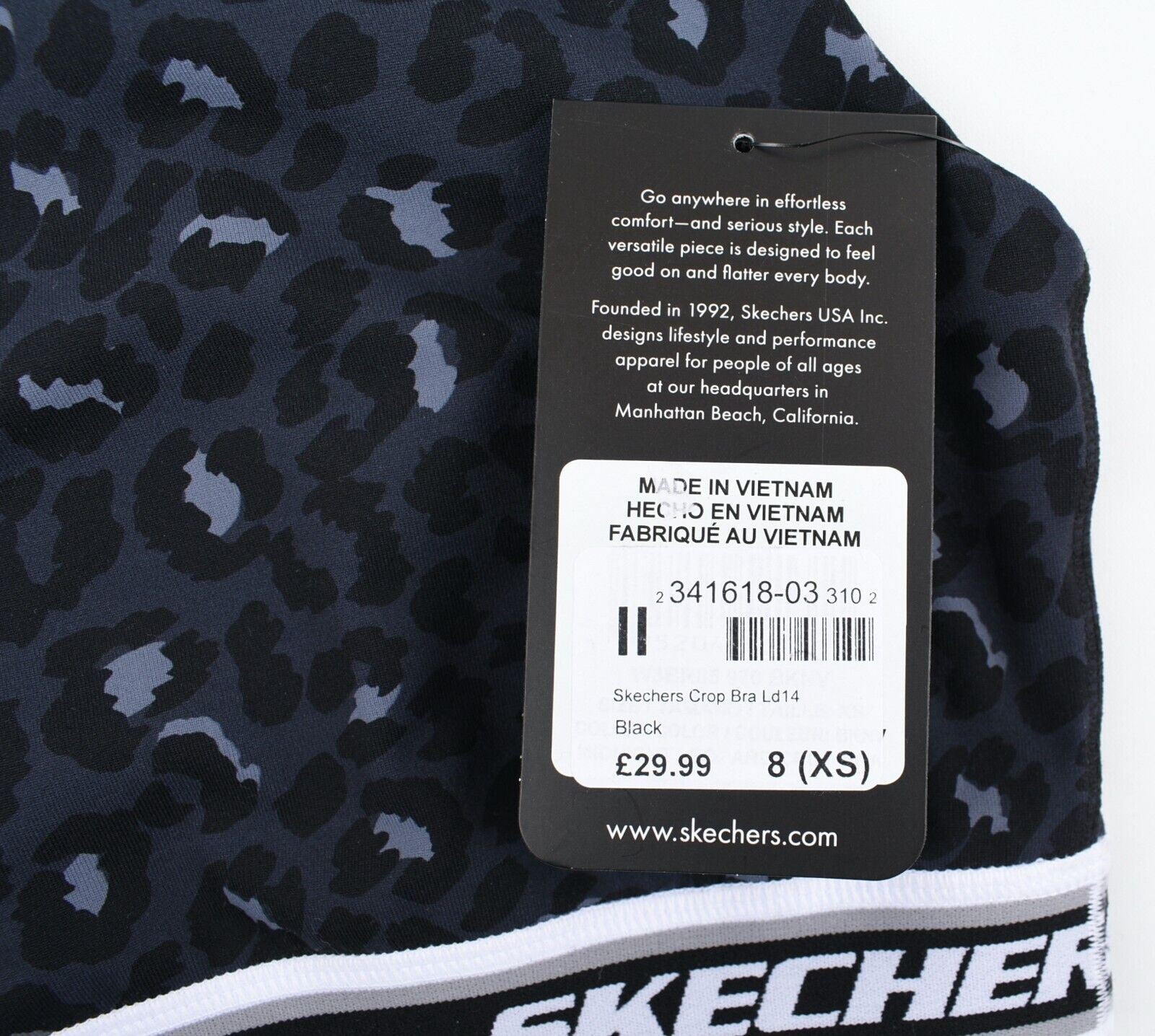 SKECHERS Women's GO FLEX Workout Bra Top, Black/Leopard Print, size XS /UK 8