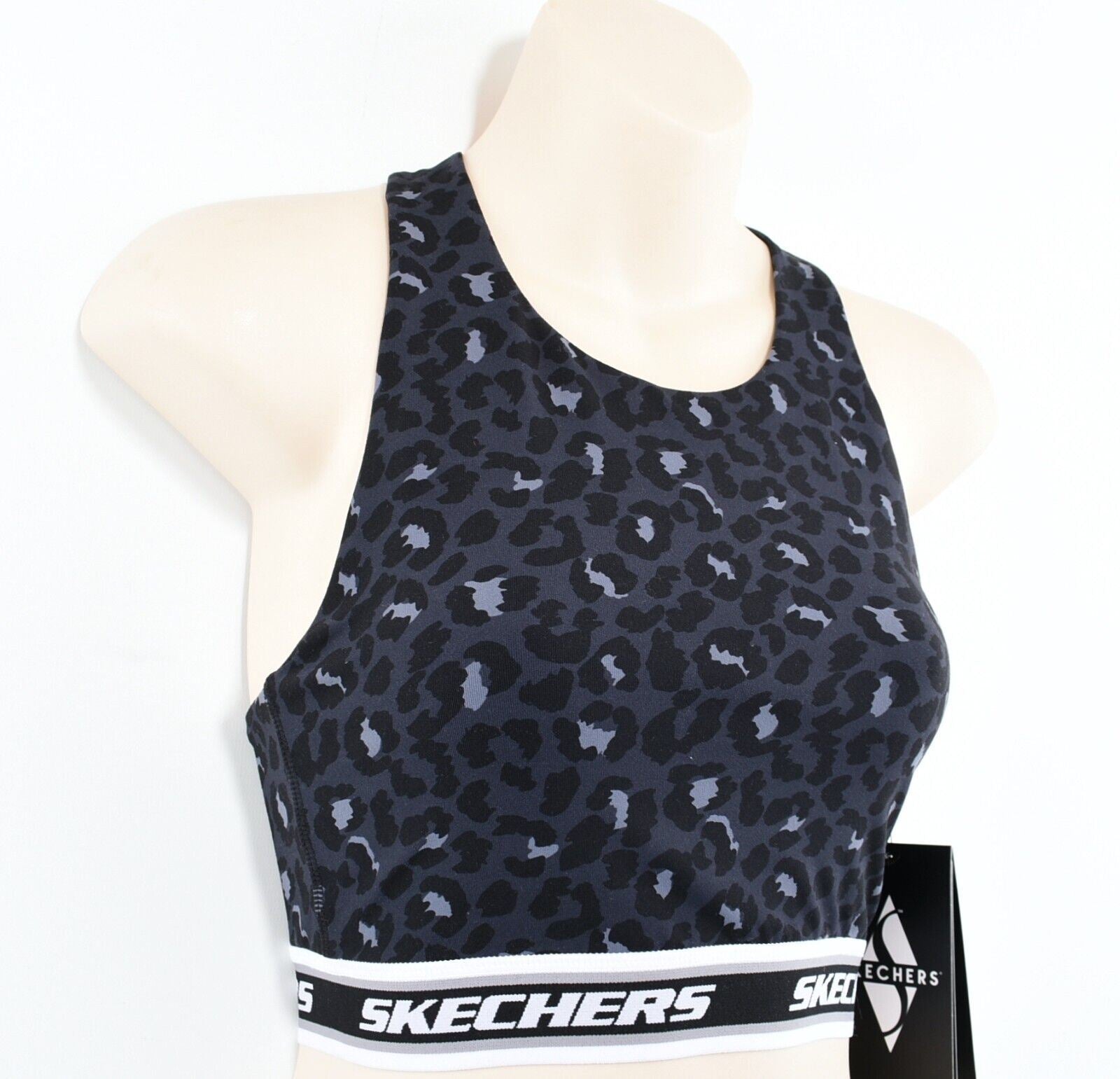 SKECHERS Women's GO FLEX Workout Bra Top, Black/Animal Print, size S /UK 10