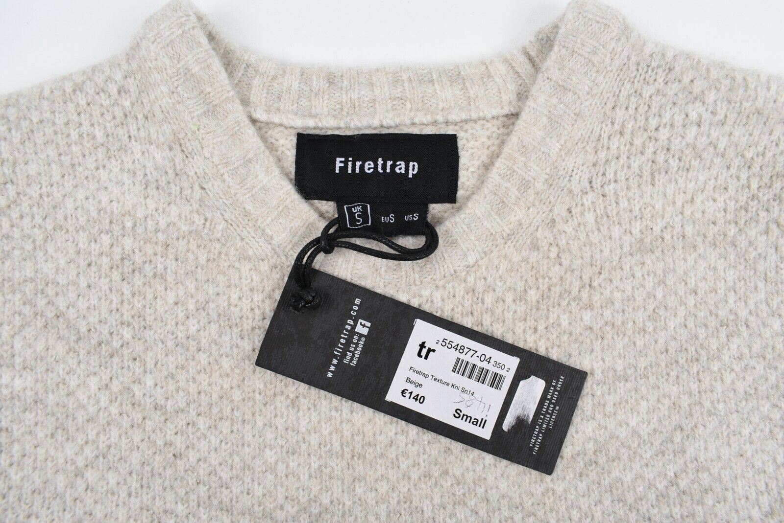 FIRETRAP Men's Texture Knit Jumper /Sweater, Beige, size SMALL