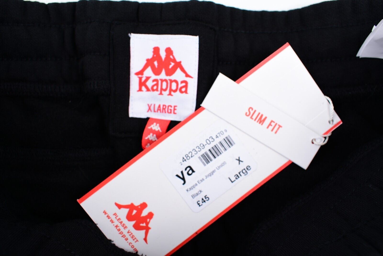 KAPPA Men's Logo Tape SLIM FIT Joggers, Black, size XL