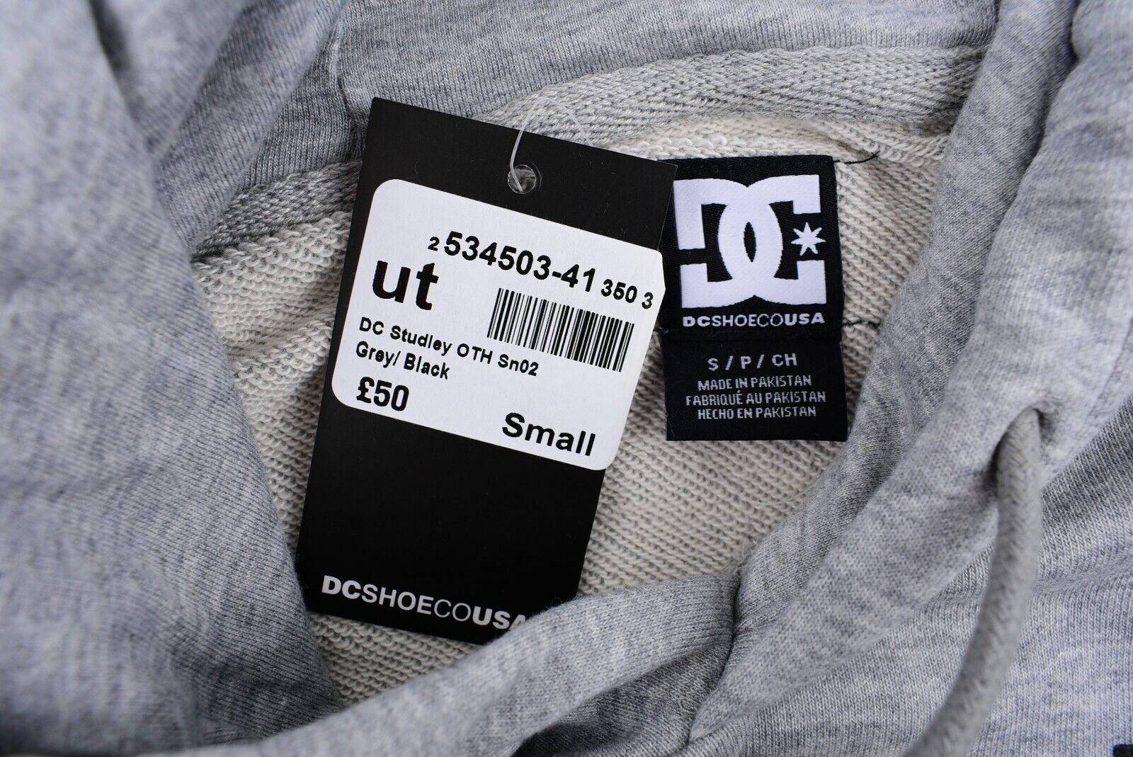 DC Men's STUDLEY CREW Hoodie Sweatshirt, Grey/Black, size SMALL