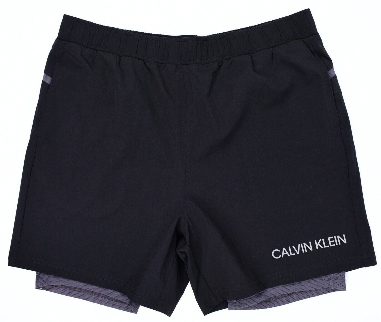 CALVIN KLEIN Performance: Men's 2-in 1 Workout Shorts, Black/Grey, size MEDIUM