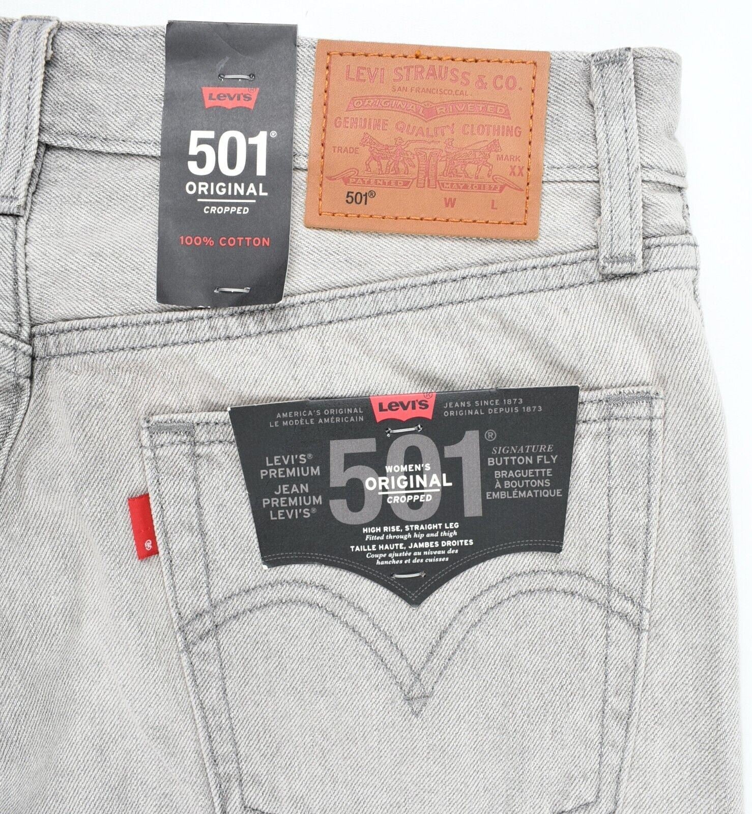 LEVI'S 501 Women's High Rise Straight Leg Cropped Jeans, Grey, size W28 L28