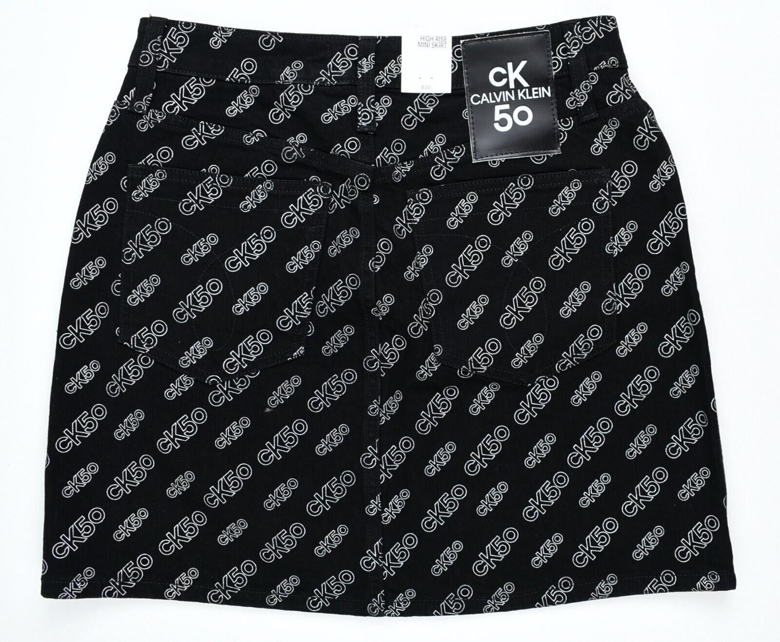 CALVIN KLEIN JEANS Women's CK50 High Rise Denim Mini Skirt, Black, size W30