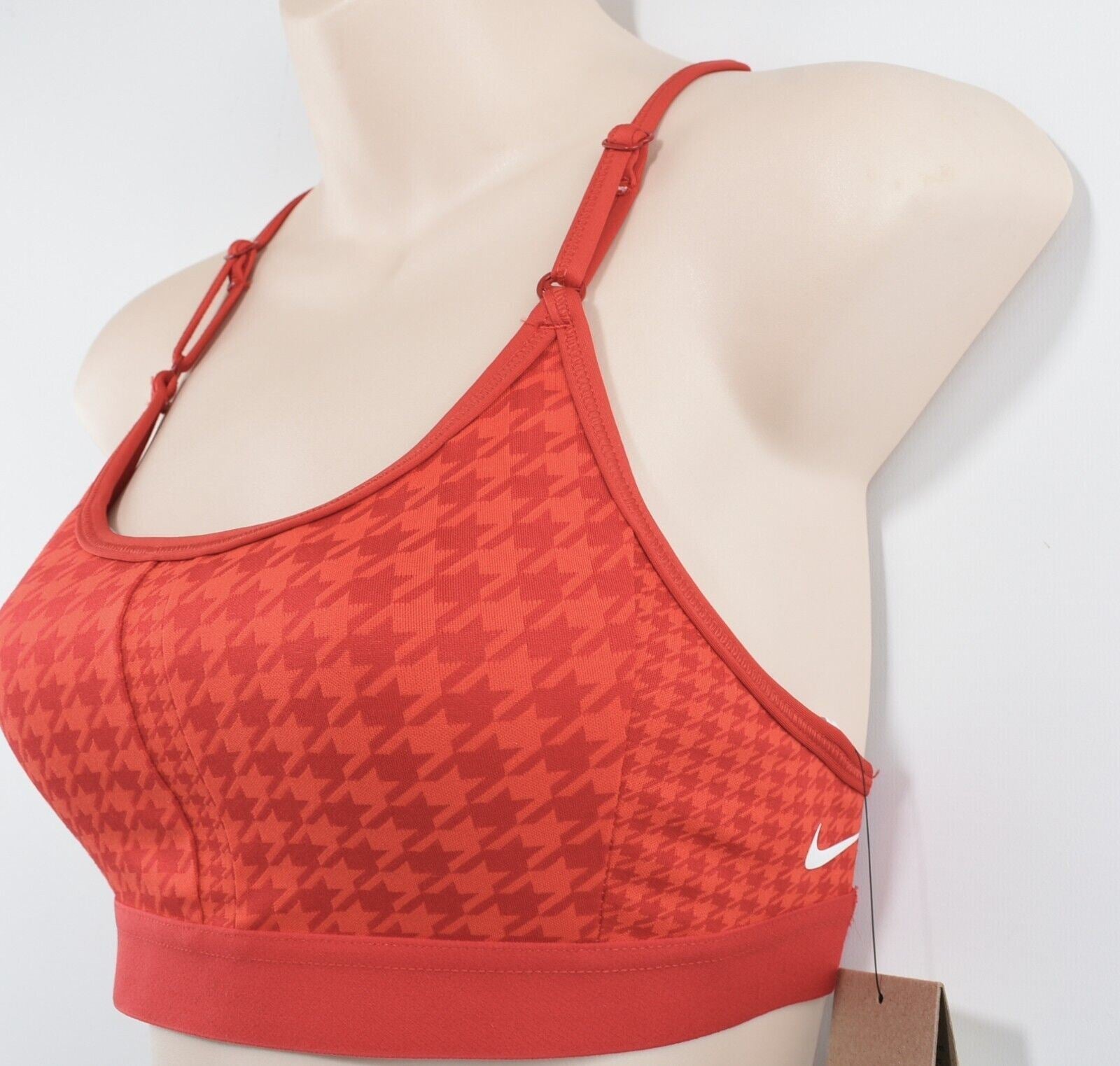 NIKE Women's ICON CLASH Women's Sports Bra, Red/Houndstooth, size S /UK 10