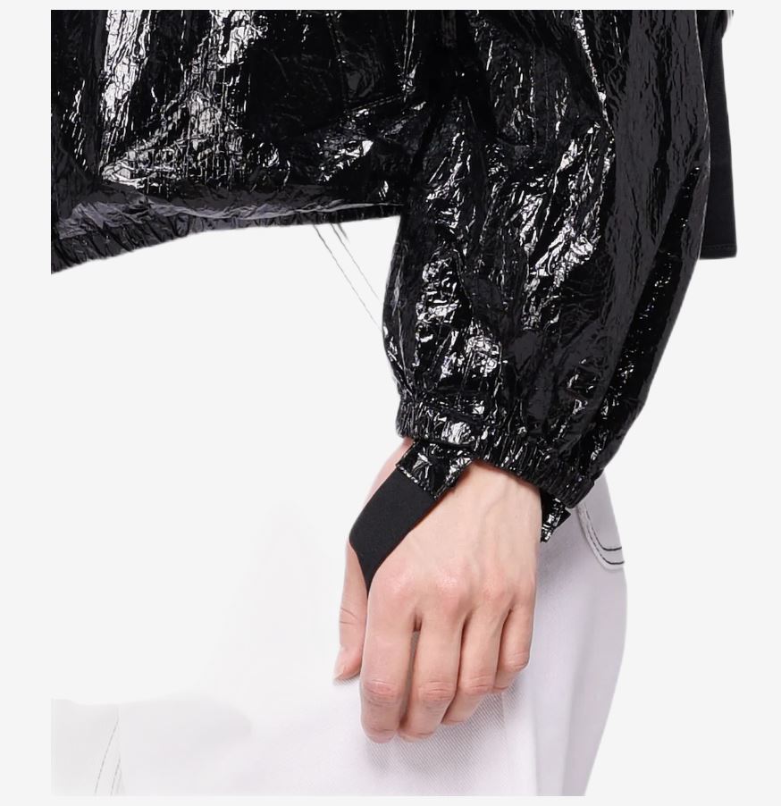 HELMUT LANG Women's MYLAR Crinkled Bomber Jacket, Black, size LARGE