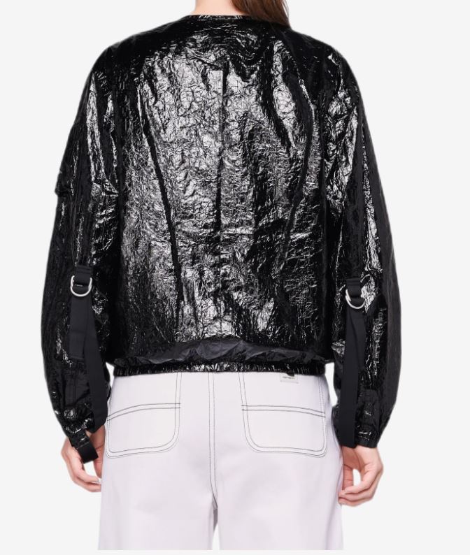 HELMUT LANG Women's MYLAR Crinkled Bomber Jacket, Black, size LARGE