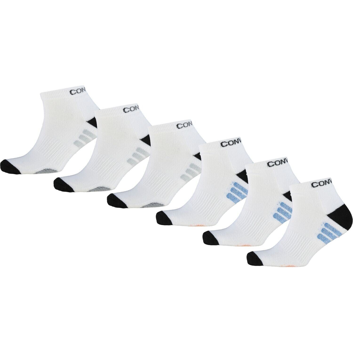 CONVERSE 6-pack Men's Cotton Half Cushion No Show Socks, White/Multi, UK 6-11