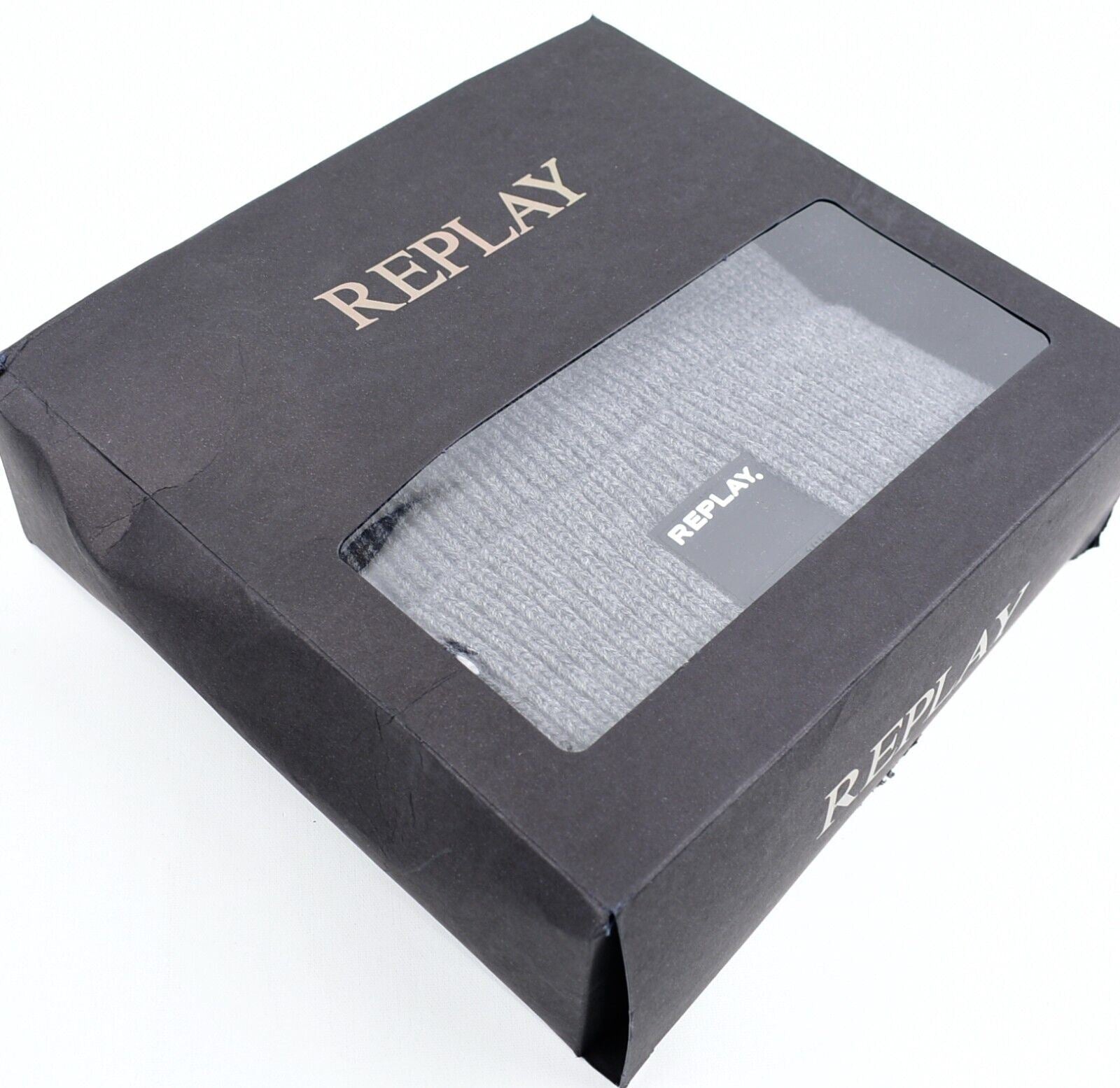 REPLAY Men's 2-pc Winter Accessory Set, Scarf + Beanie Hat, Grey *damaged box*