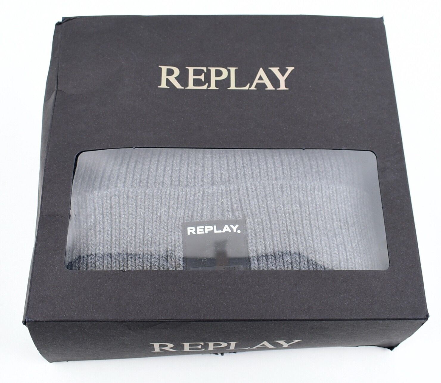 REPLAY Men's 2-pc Winter Accessory Set, Scarf + Beanie Hat, Grey *damaged box*