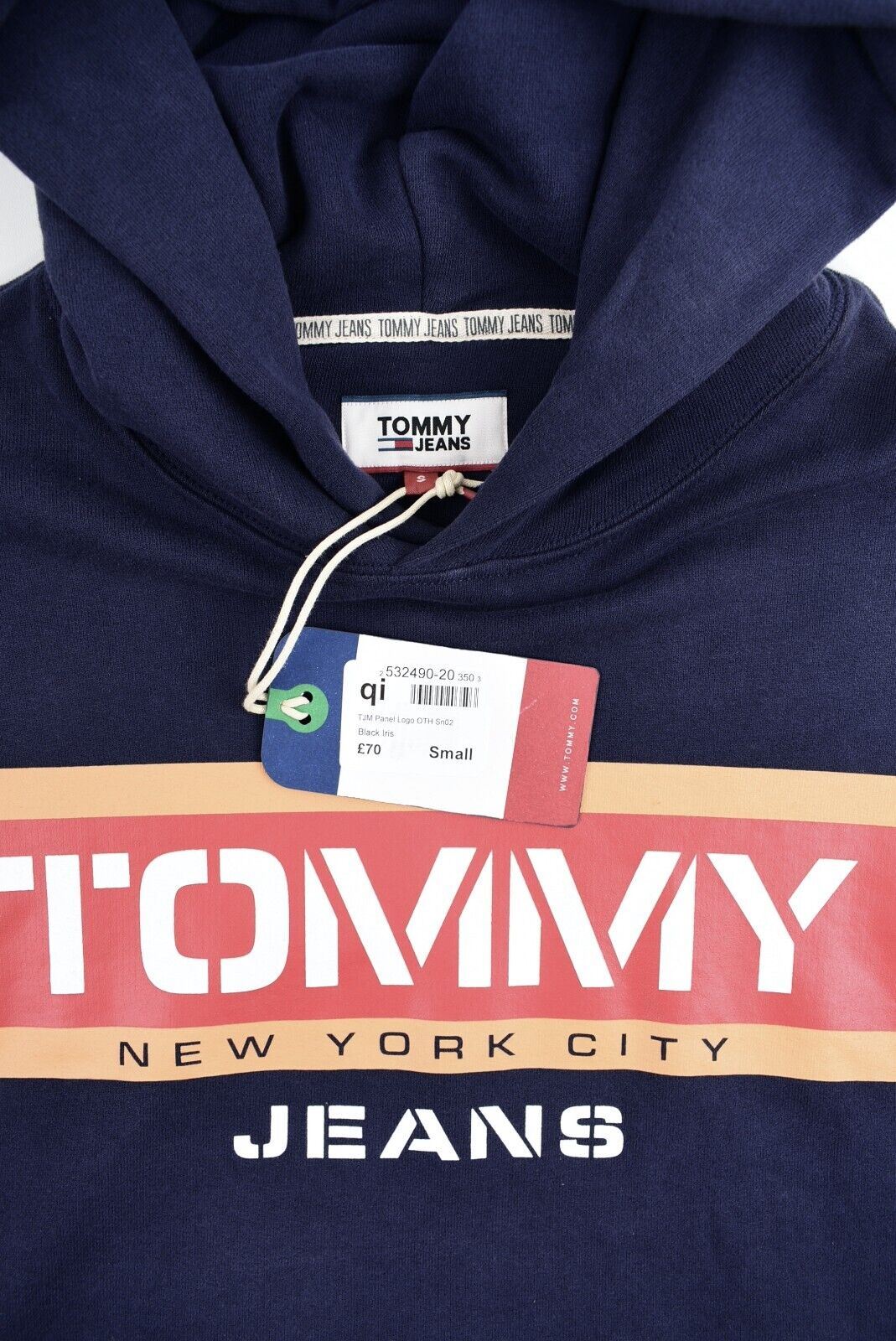 TOMMY HILFIGER TOMMY JEANS Men's Panel Logo Hoodie Sweatshirt, Navy Blue, size S