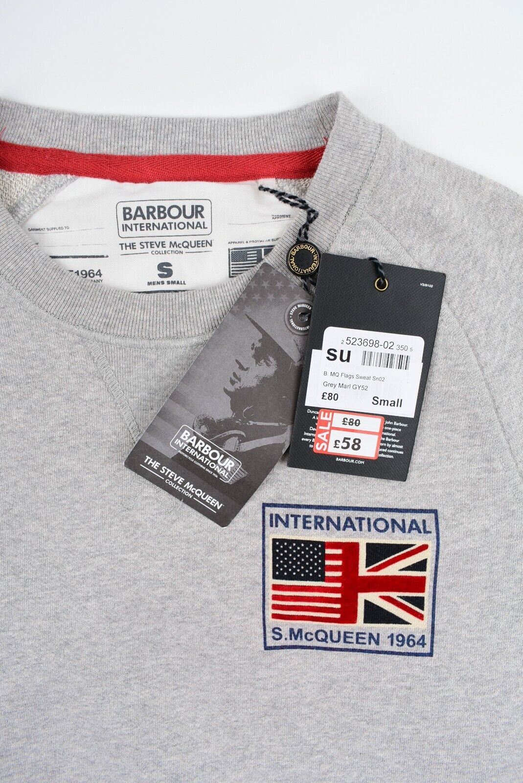 BARBOUR INTERNATIONAL Steve McQueen Flags Men's Sweatshirt Grey, size SMALL