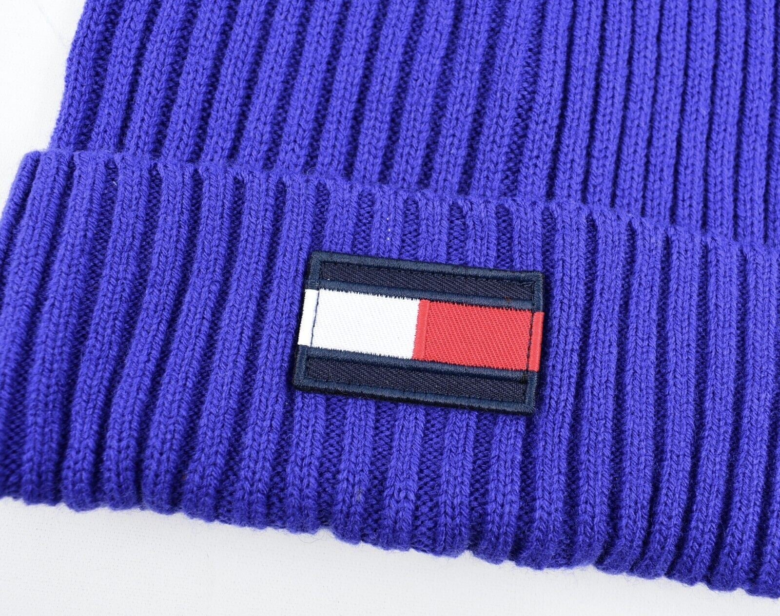 TOMMY HILFIGER Kids' Big Flag Logo Bobble Beanie Hat, Wool Blend, Blue