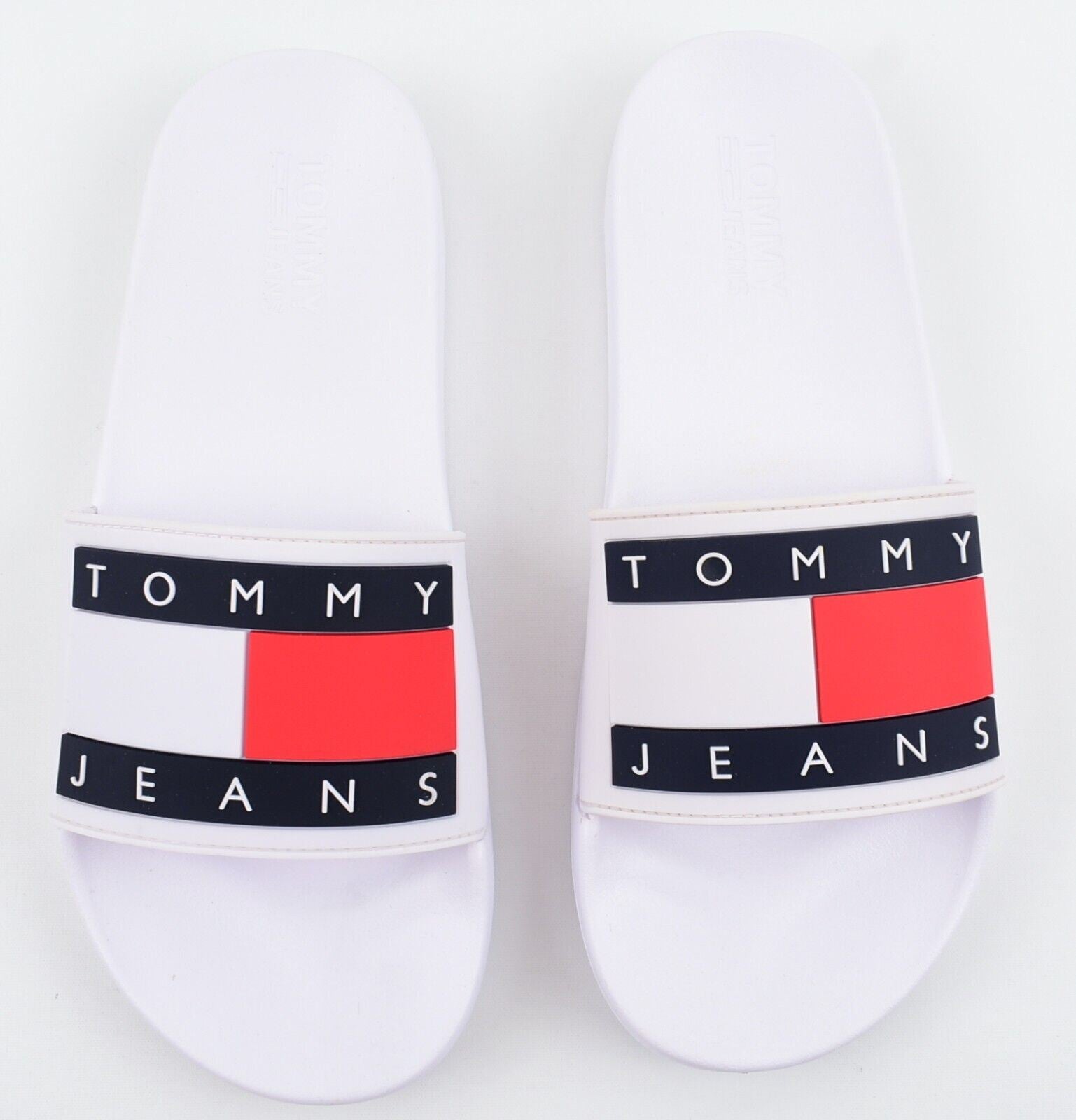 TOMMY HILFIGER Men's Flag Logo Pool Sliders Sandals, White, size UK 9 /EU 43