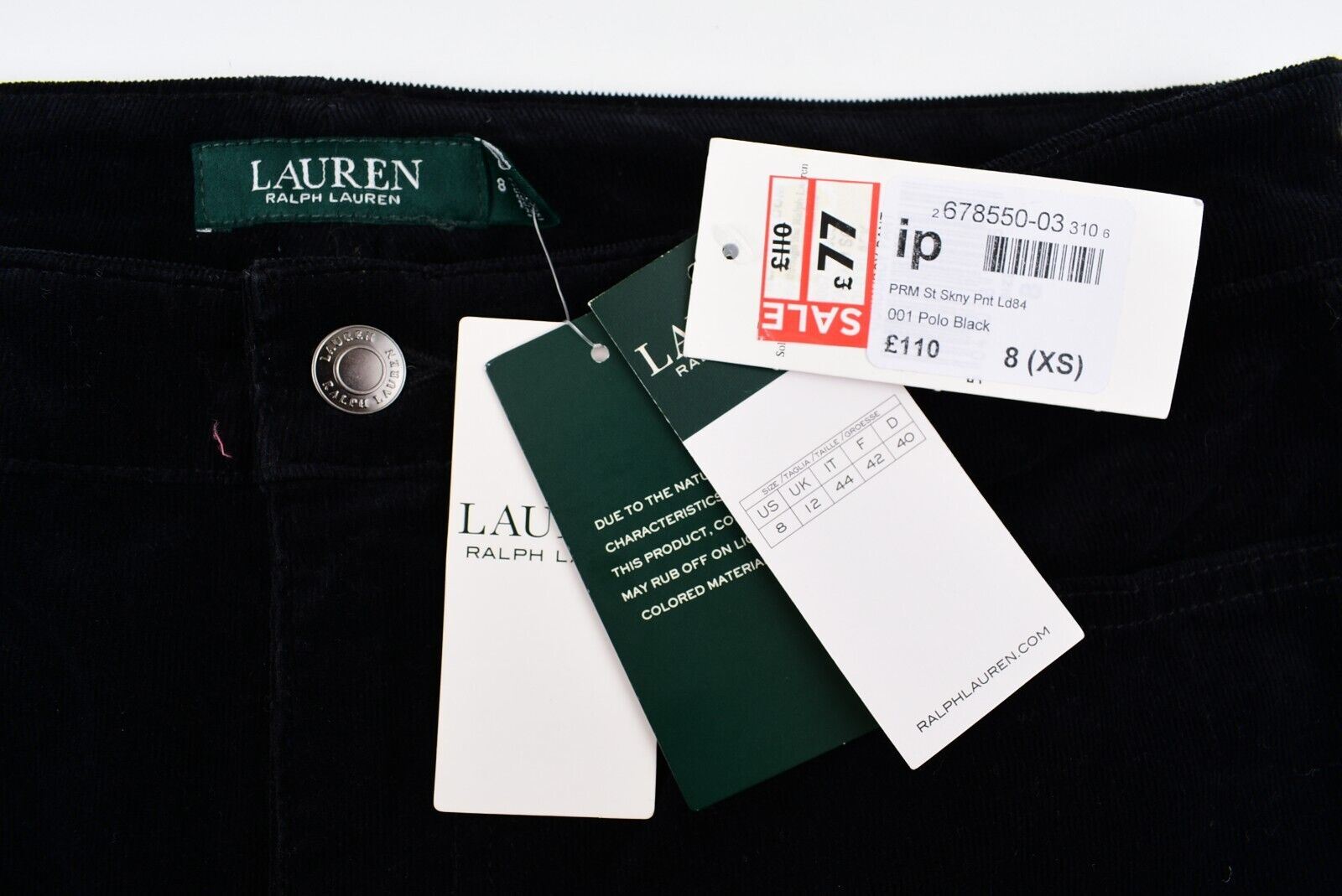 LAUREN RALPH LAUREN Women's Premier Straight Fine Corduroy Pants, Black size W29