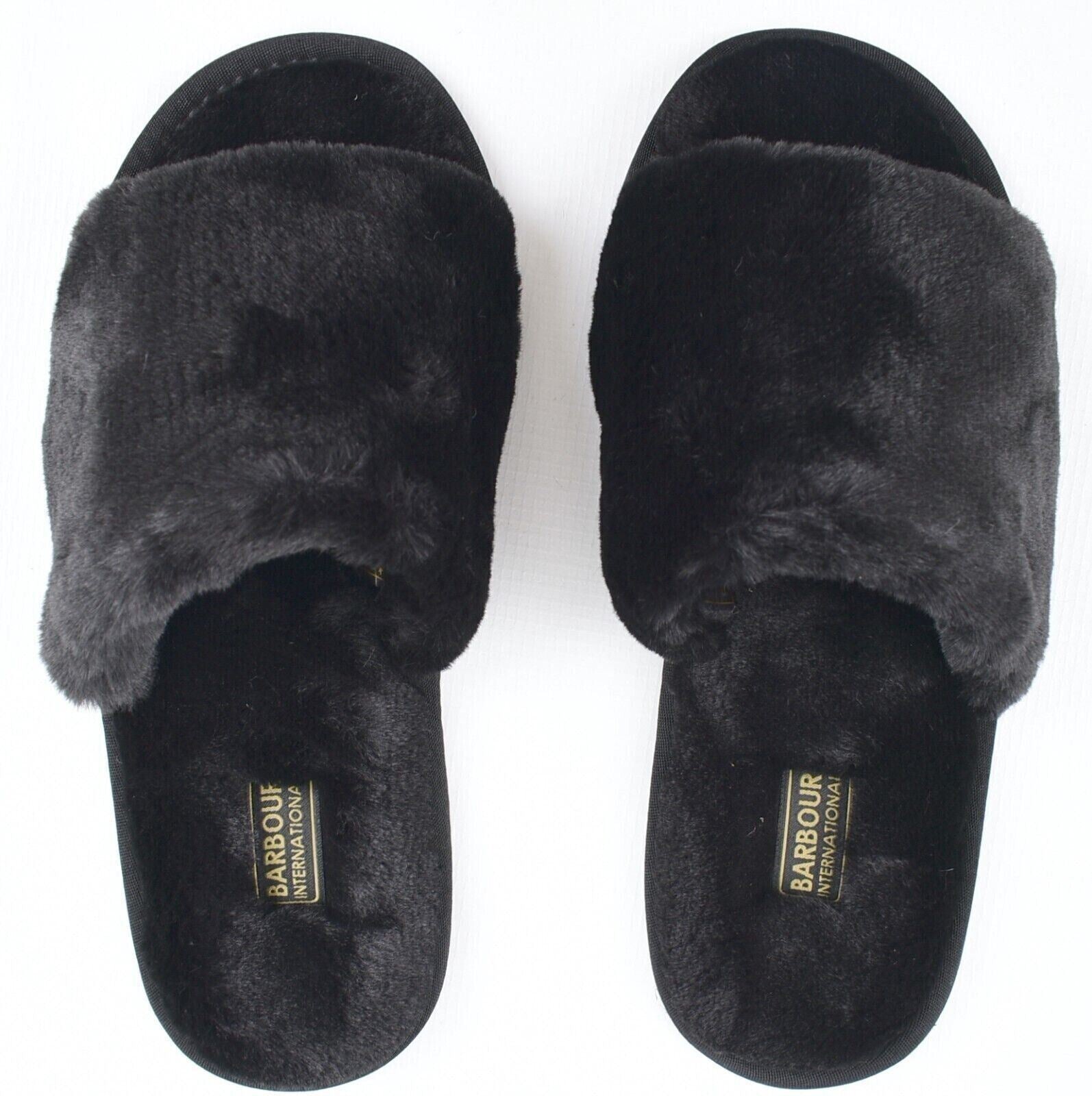 BARBOUR INTERNATIONAL Women's SPADA Faux Fur Slippers, Black, size UK 4