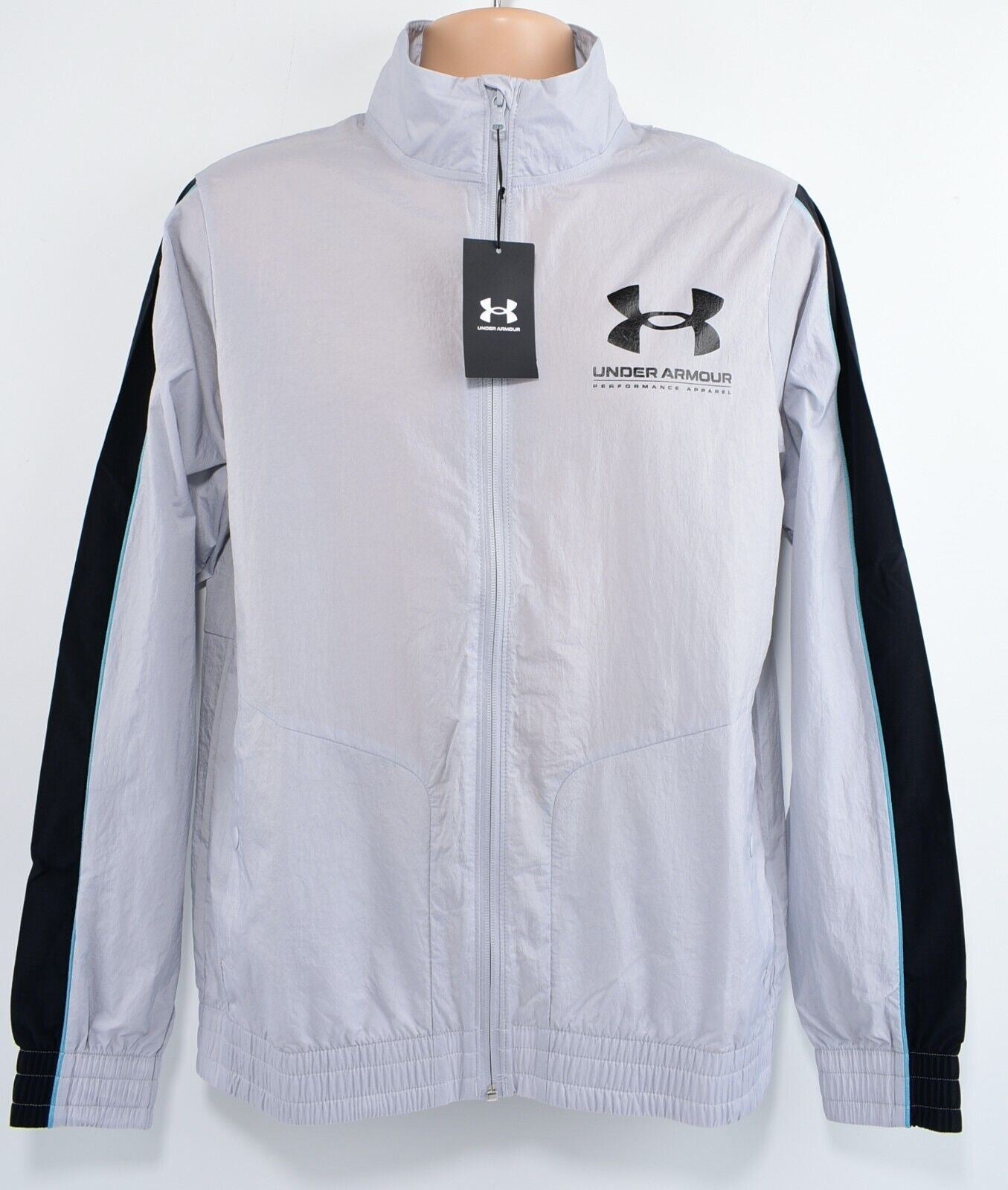 UNDER ARMOUR Men's Woven Track Jacket, Back Pocket, Grey, size SMALL