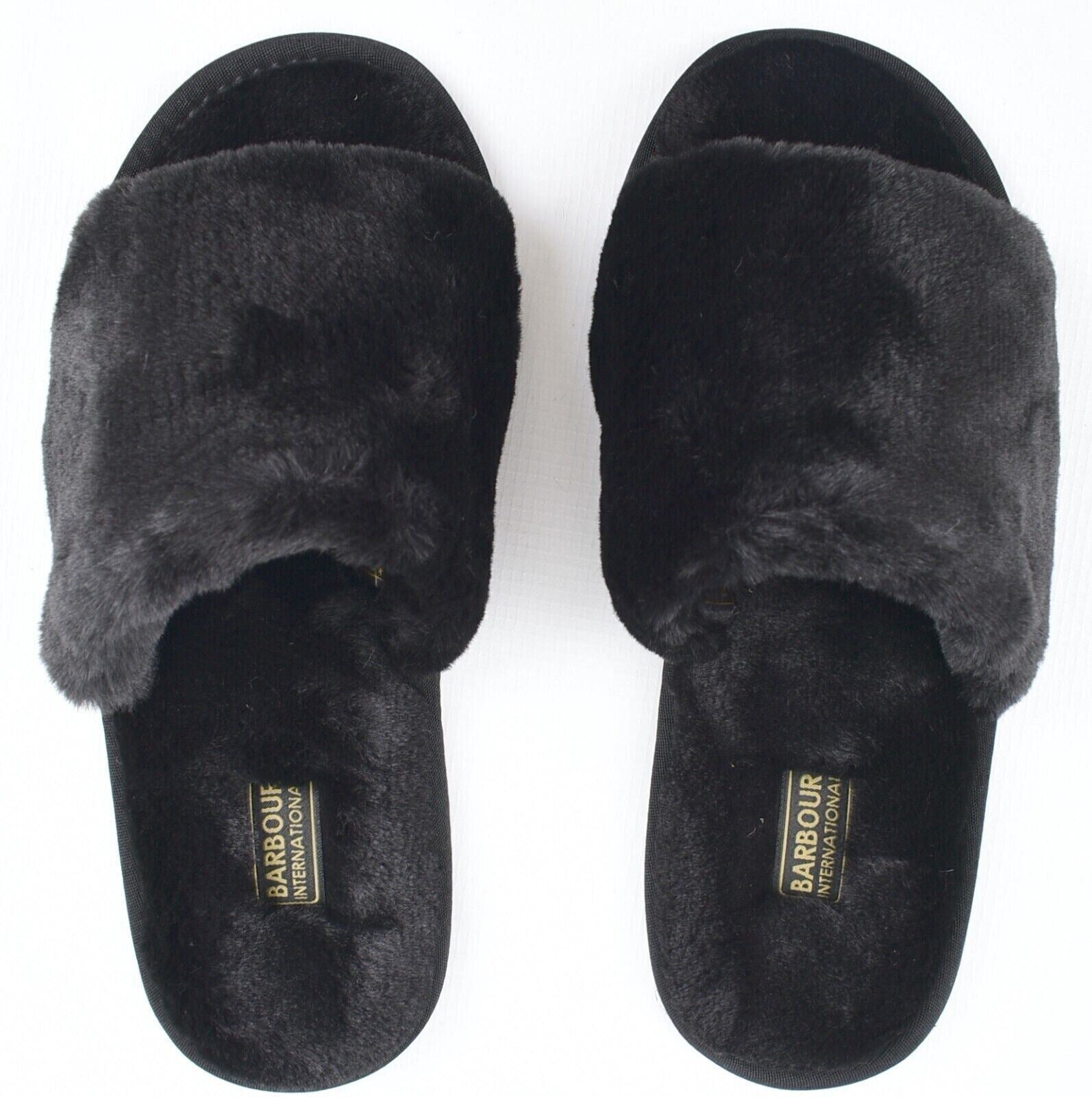 BARBOUR INTERNATIONAL Women's SPADA Faux Fur Slippers, Black, size UK 3