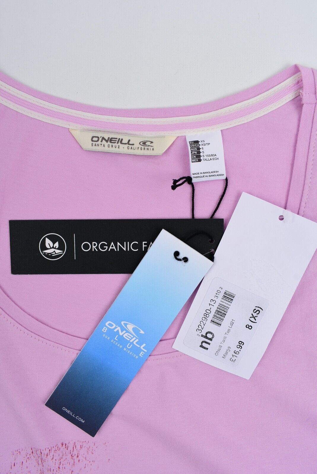 O'NEILL Women's SCARLETT Organic Cotton Tank Top, Marge Pink, size XS /UK 8