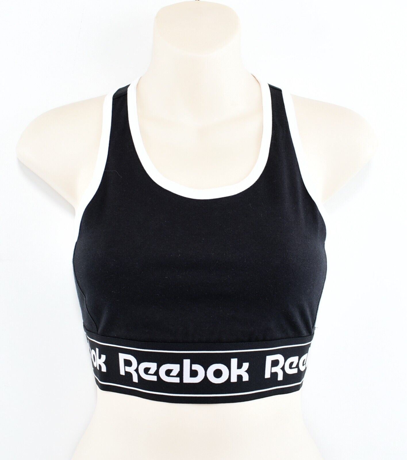 REEBOK Women's Linear Logo Sports Bra, Low Support, Black, size S (UK 8-10)