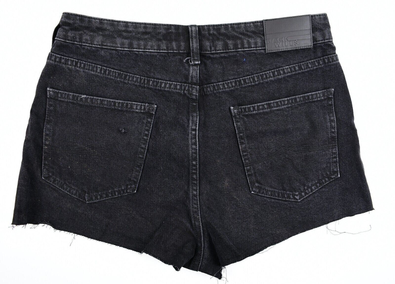 JACK WILLS Women's FINCHLEY Denim Hot Pants Shorts, Black, size L /UK 14