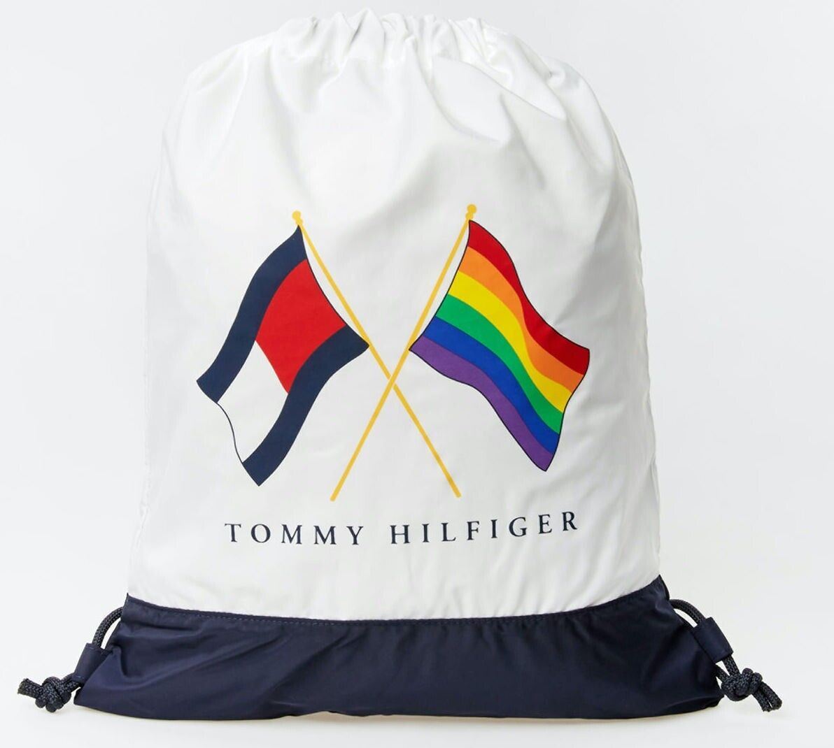 TOMMY HILFIGER PRIDE 2020 Drawstring Backpack, Gym Bag, Unisex, White