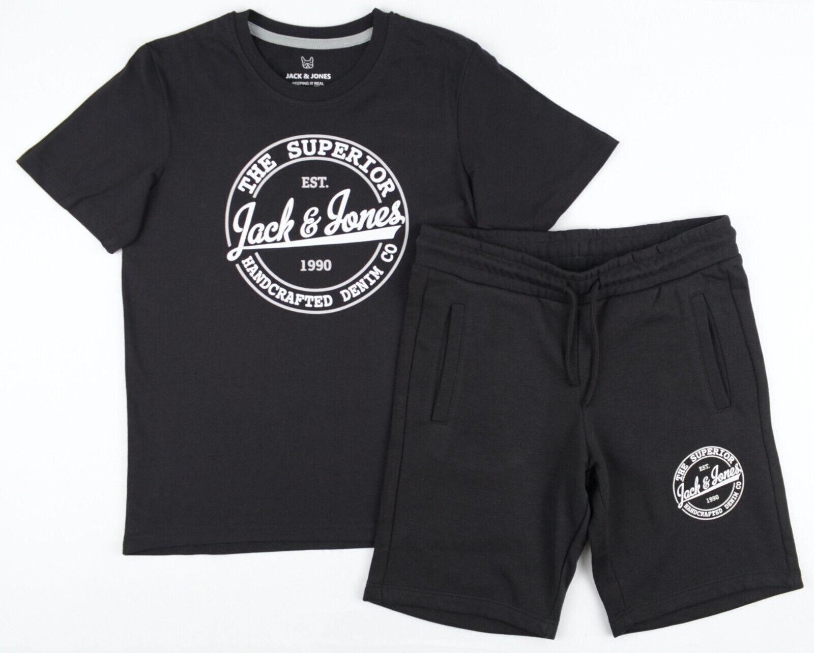 JACK & JONES Boys' Kids' 2-pc Set, T-shirt + Sweat Shorts, Black, size 12 years