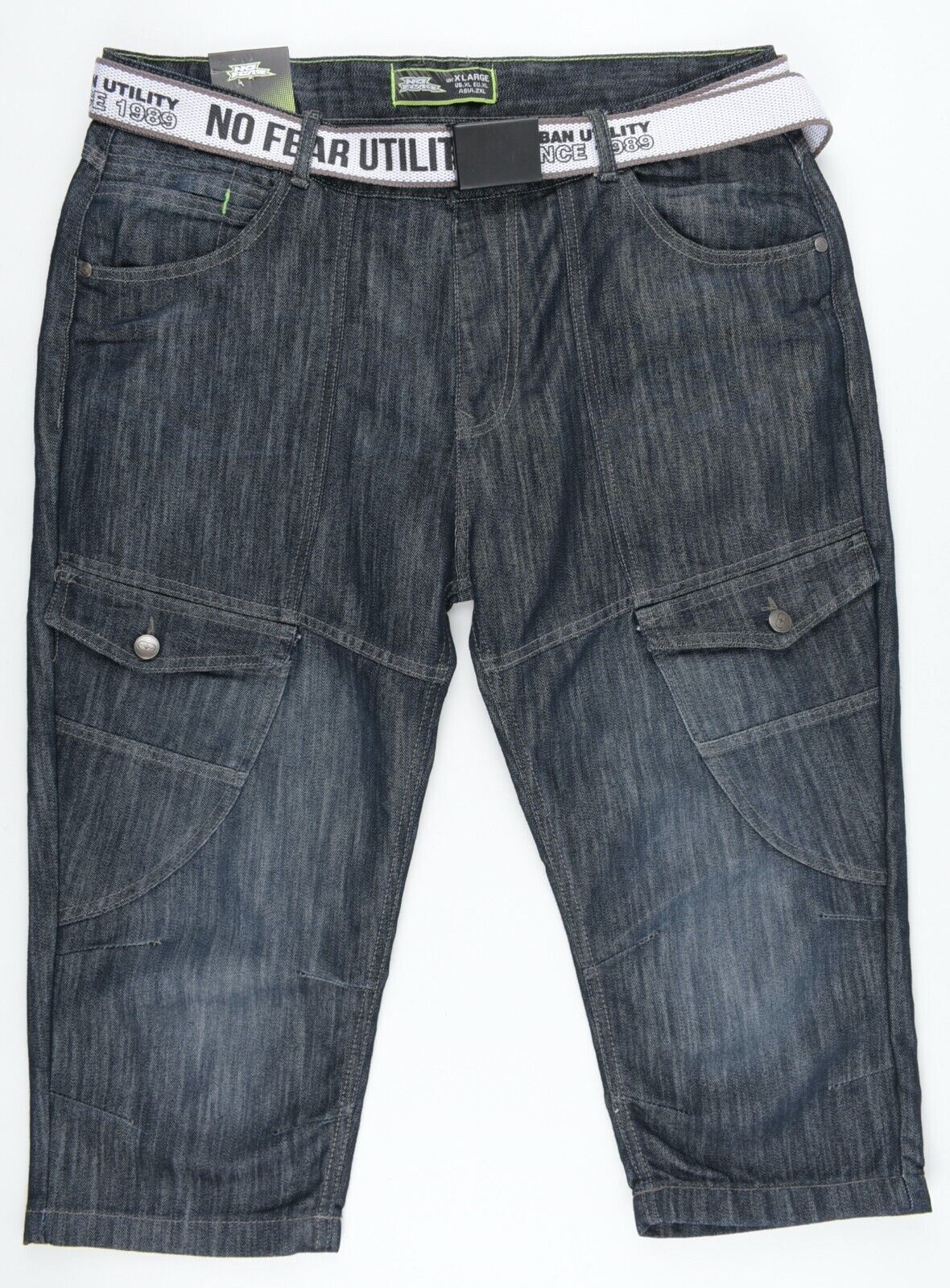NO FEAR Men's Denim Shorts, Cargo Fit, Dark Blue Wash, size XL