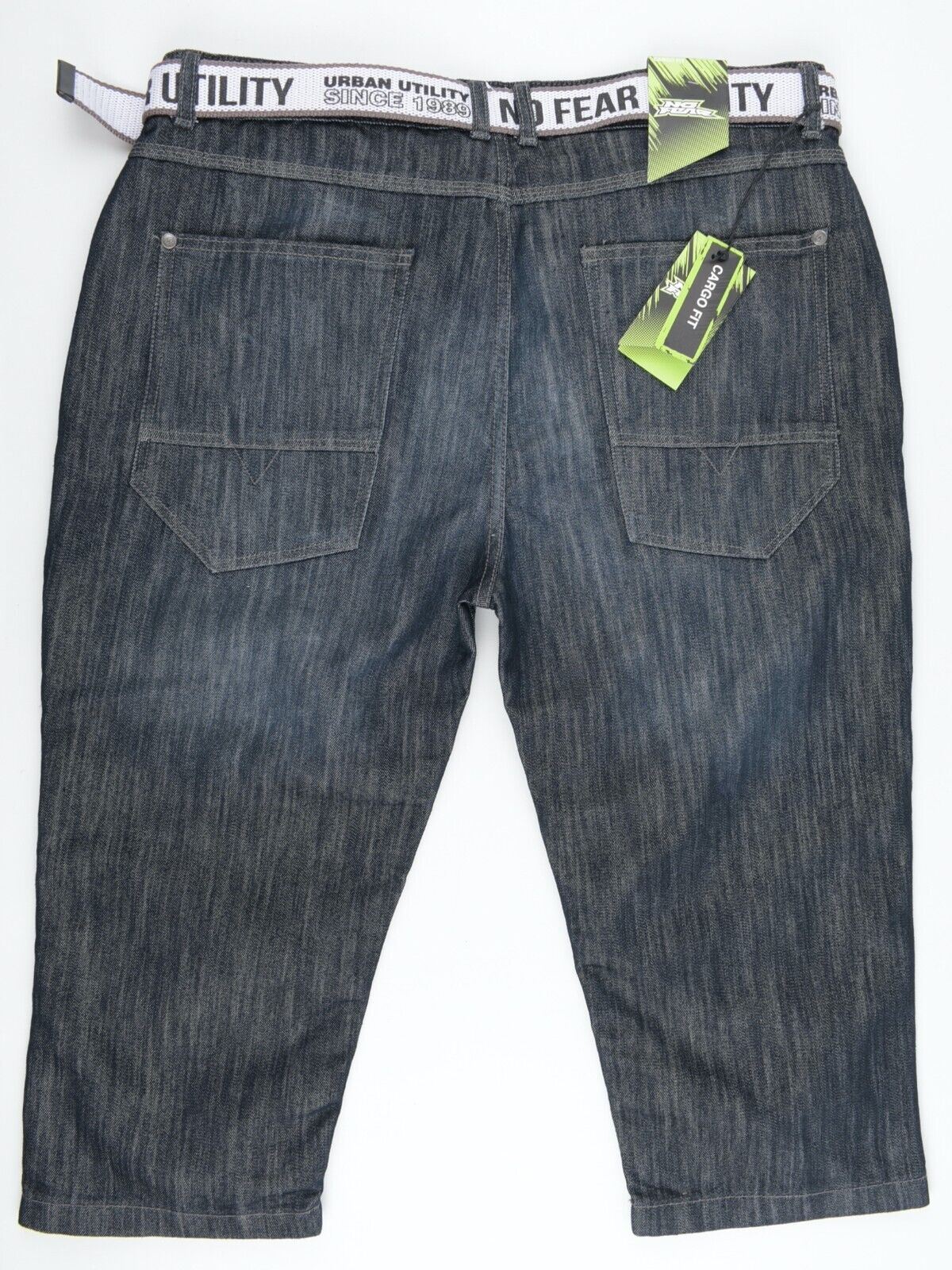 NO FEAR Men's Denim Shorts, Cargo Fit, Dark Blue Wash, size XL