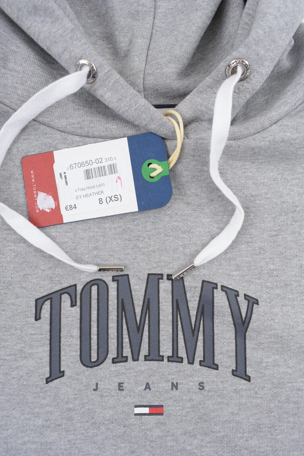 TOMMY HILFIGER Women's Logo Hoodie, Hooded Sweatshirt, Grey Heather, size XS