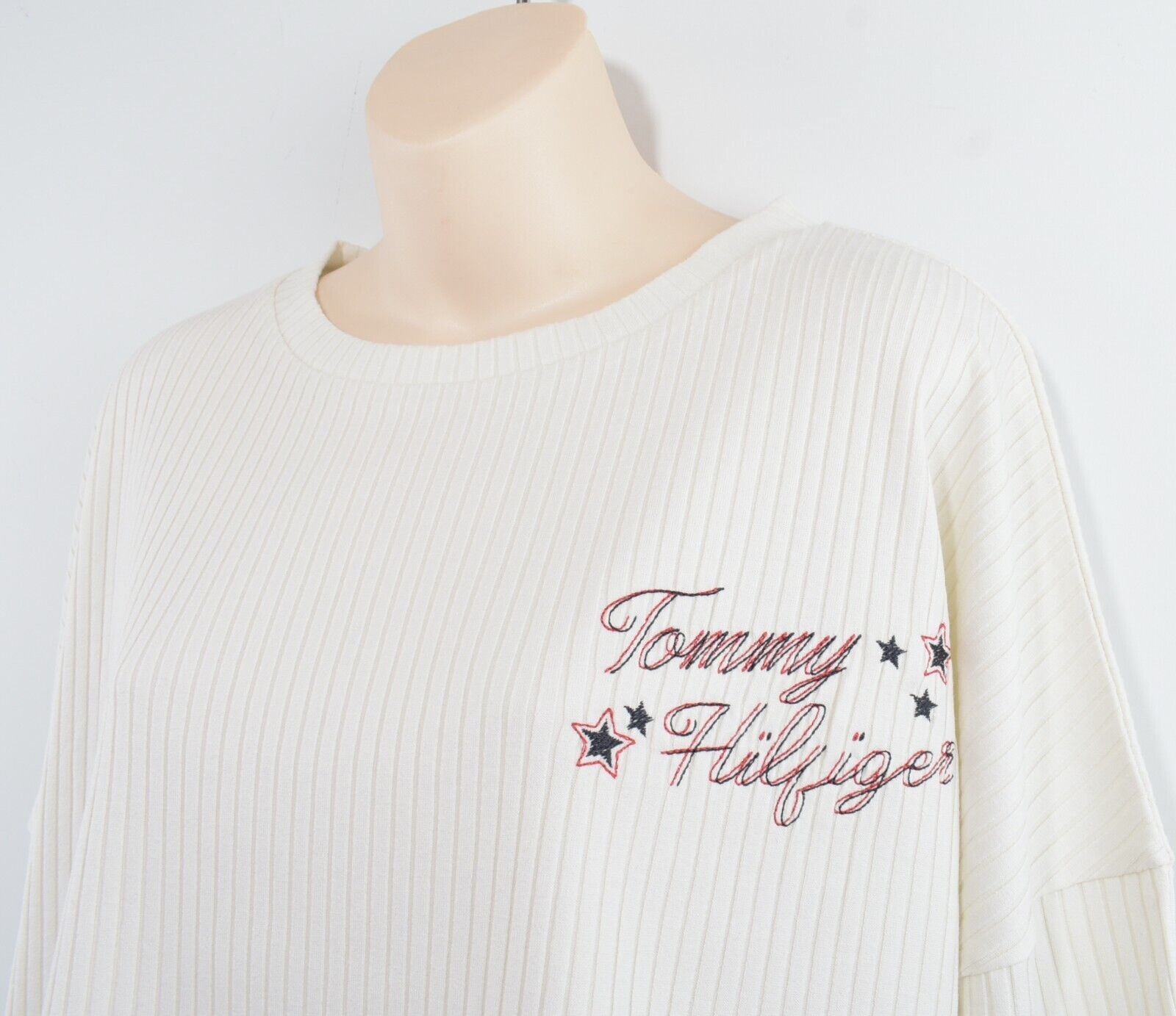 TOMMY HILFIGER Women's Girls' Long Sleeve Ribbed Cropped Top, Ivory, size S