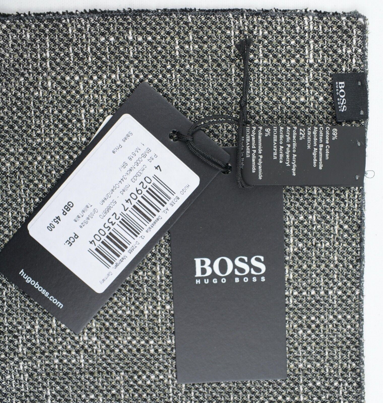 HUGO BOSS Pocket Square /Rolled Scarf , Open Green/White, 33x33cm