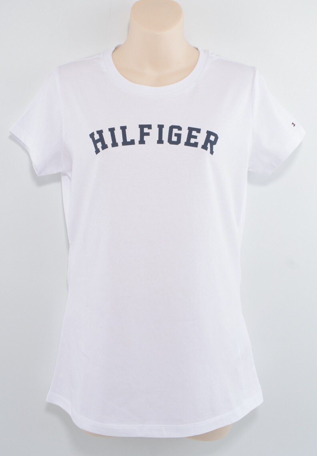 TOMMY HILFIGER Women's ORGANIC COTTON Logo T-shirt, White, size S (UK 10)