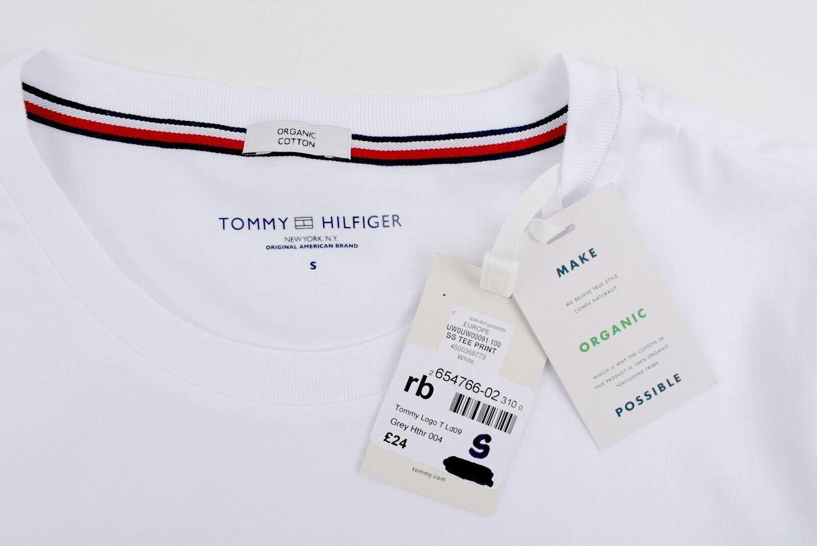 TOMMY HILFIGER Women's ORGANIC COTTON Logo T-shirt, White, size S (UK 10)