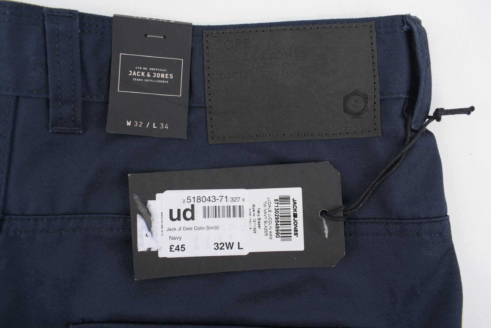 CORE by JACK & JONES Men's DALE COLIN Chino Pants, Navy Blue, size W32 L34