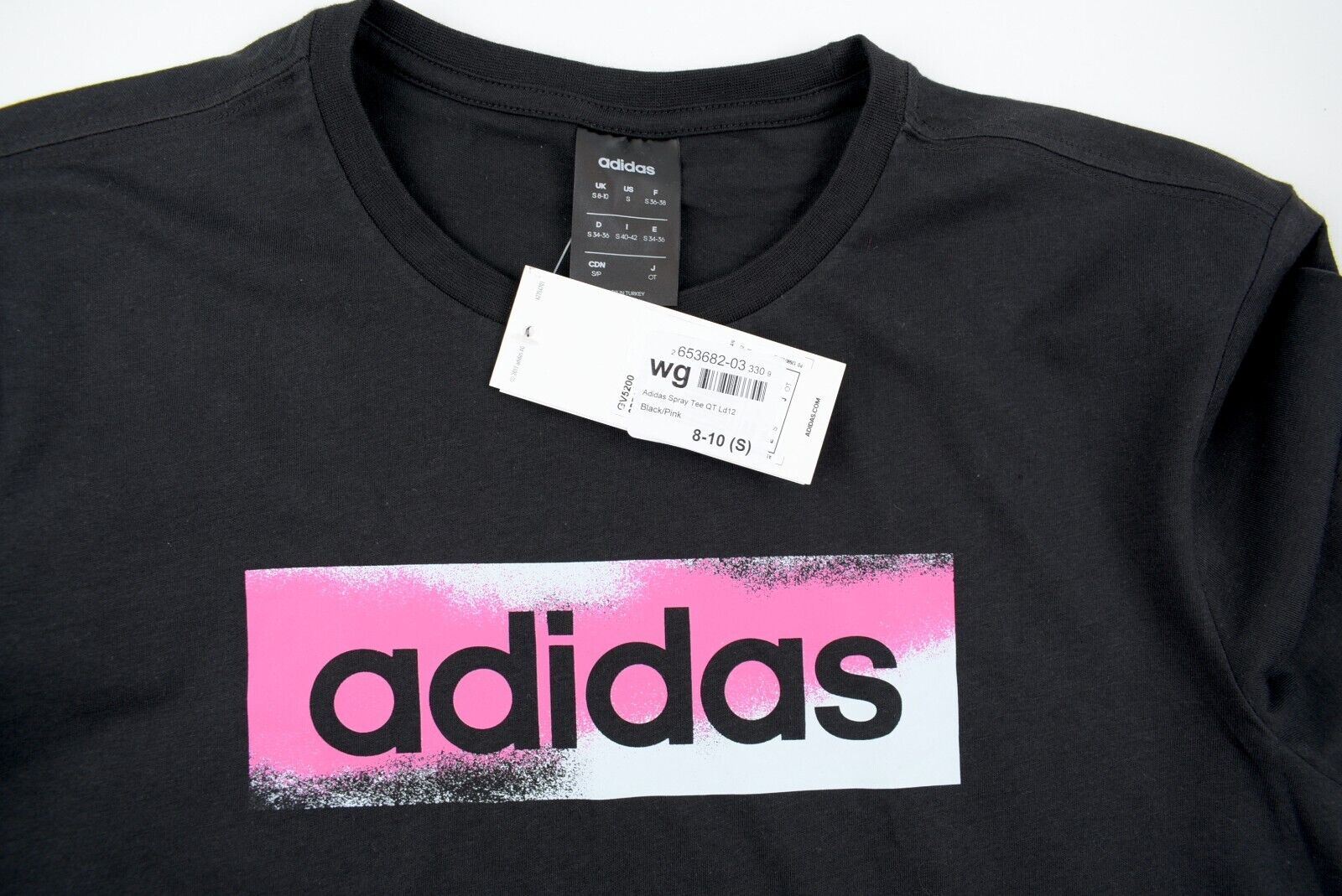 ADIDAS Women's Crew Neck Spray Logo Tee, Black, size S (UK 8-10)