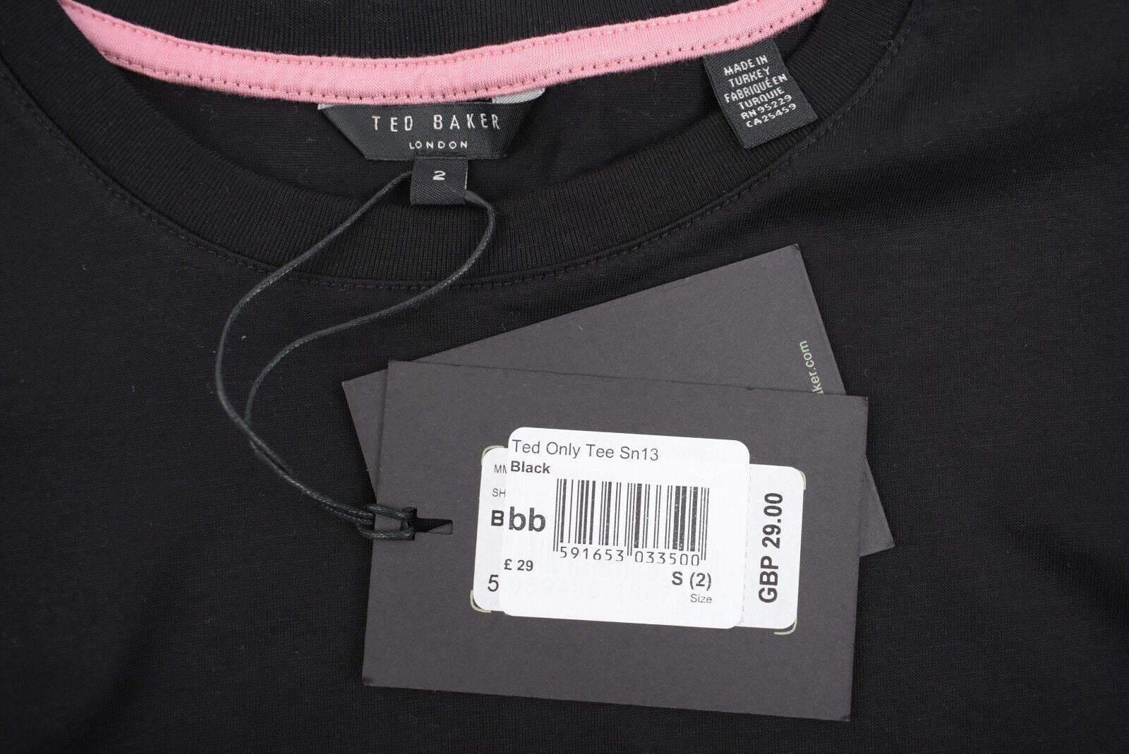 TED BAKER Mens ONLY Tee, Crew Neck T-shirt, Black, Ted size 2 /SMALL