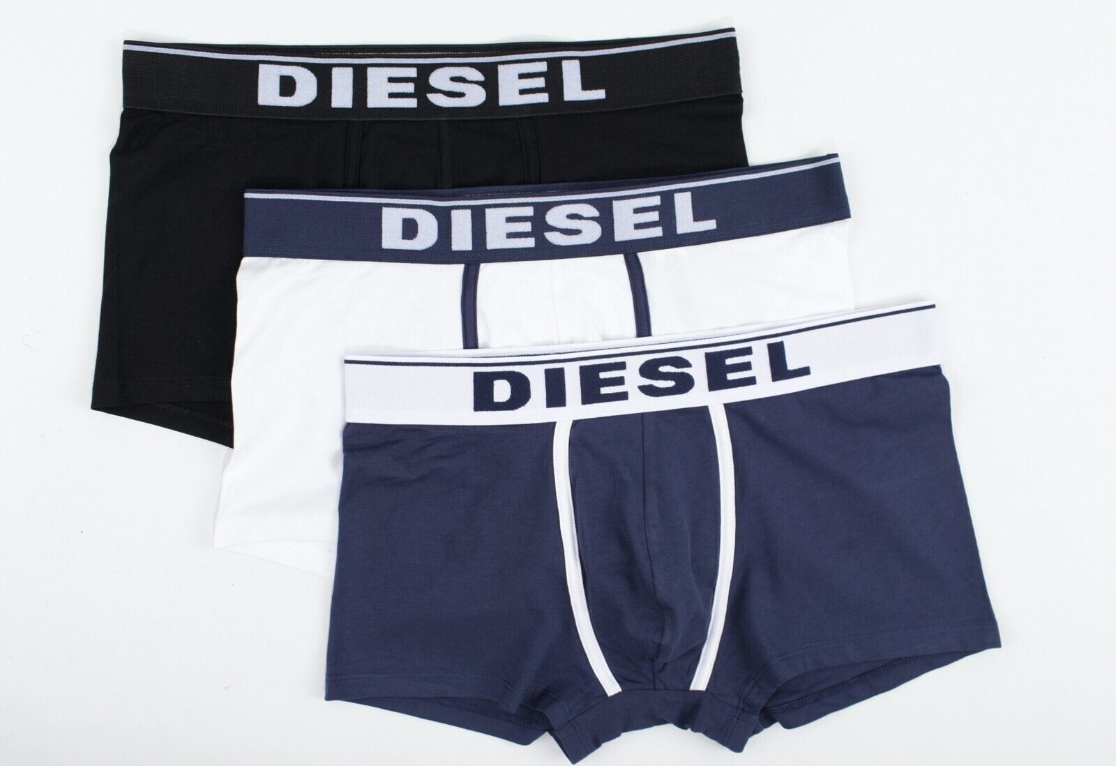 DIESEL Underwear: Men's DAMIEN 3-pk Boxer Trunks, Black/White/Navy, size L