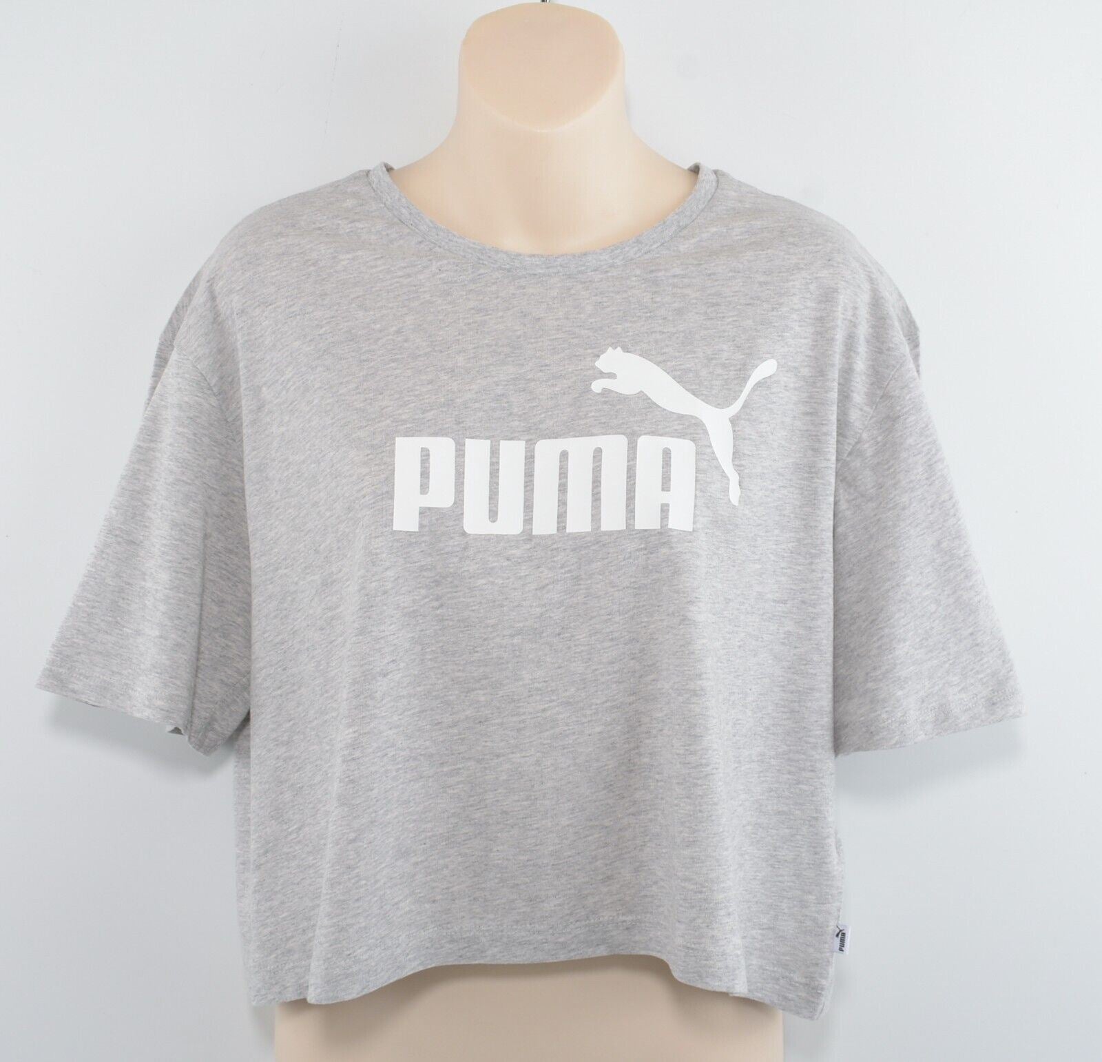 PUMA Womens Cropped Tee, Relaxed Fit T-shirt, Grey Heather, size M /UK 12