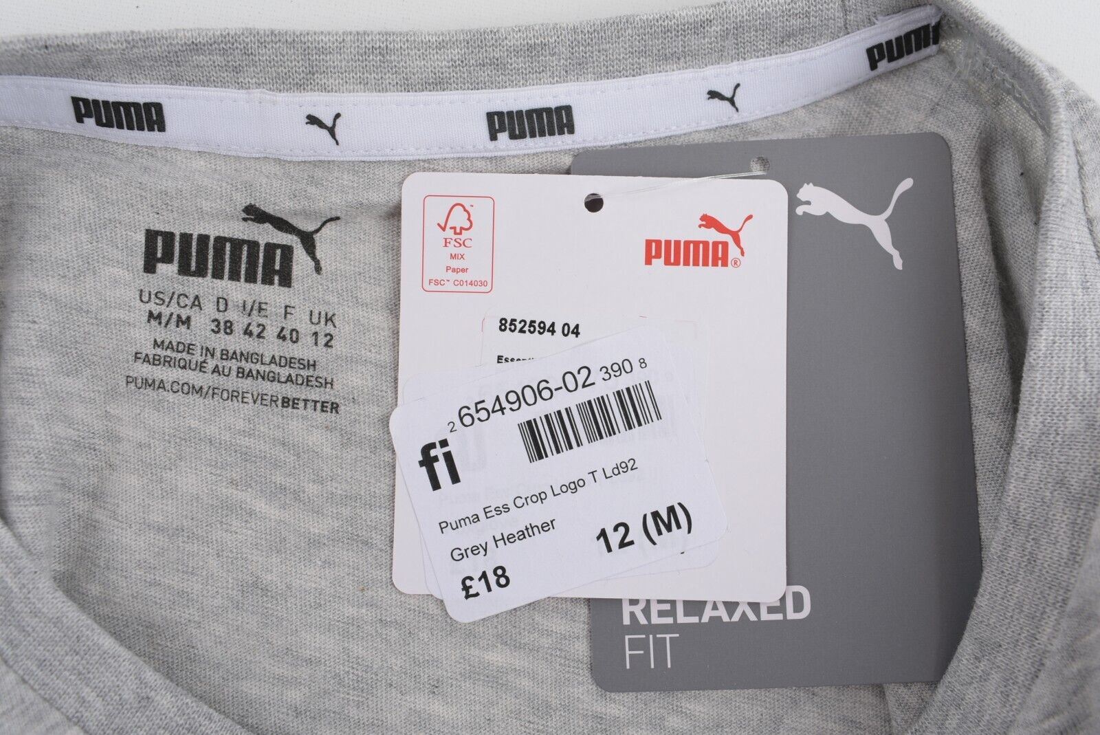 PUMA Womens Cropped Tee, Relaxed Fit T-shirt, Grey Heather, size M /UK 12