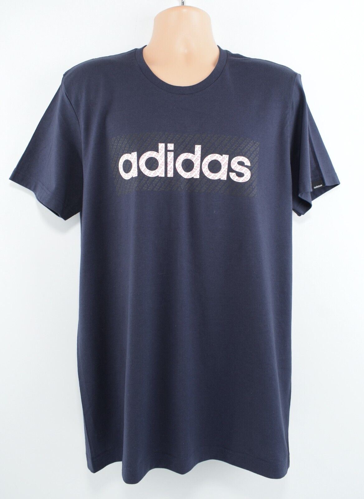 ADIDAS Mens Data Linear Logo Crew Neck T-shirt, Navy Blue, size MEDIUM