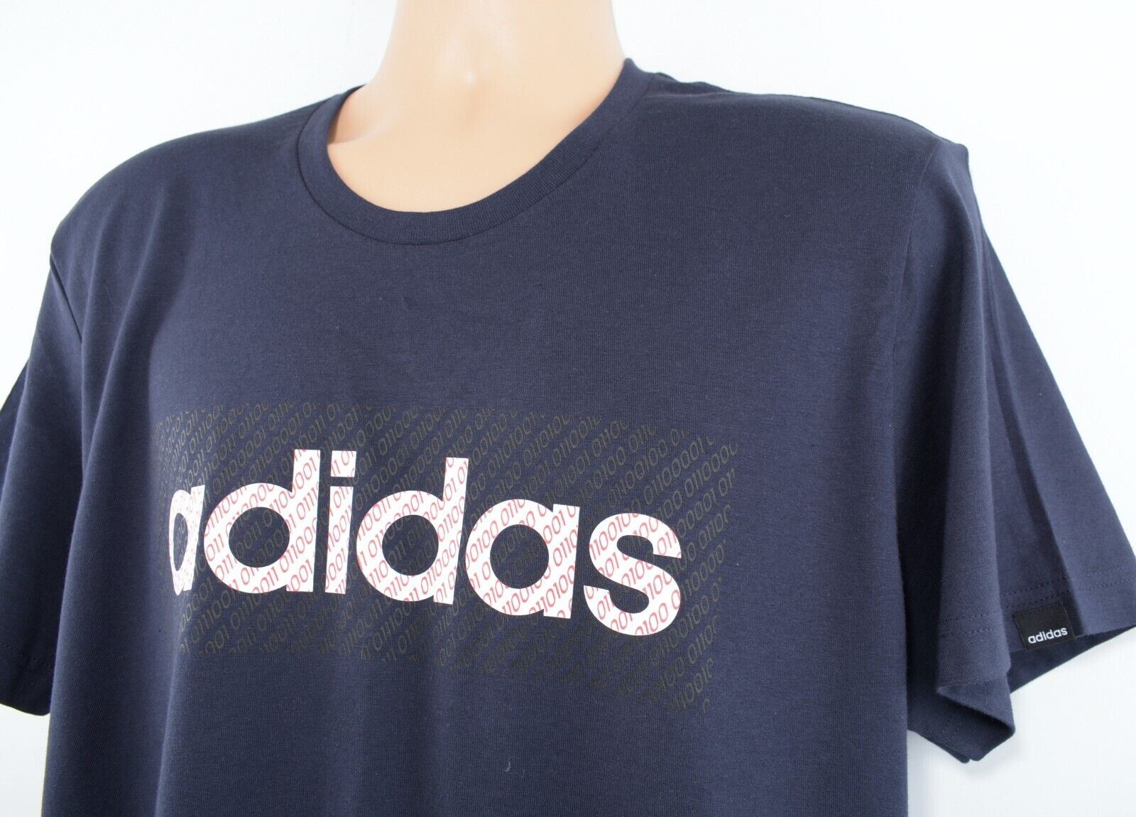 ADIDAS Mens Data Linear Logo Crew Neck T-shirt, Navy Blue, size MEDIUM