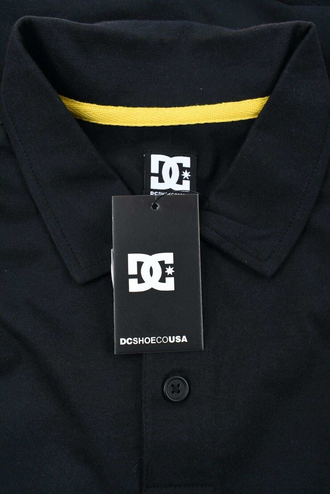 DC SHOES Mens Long Sleeve Polo Shirt Top, Black with Yellow Logo, size SMALL