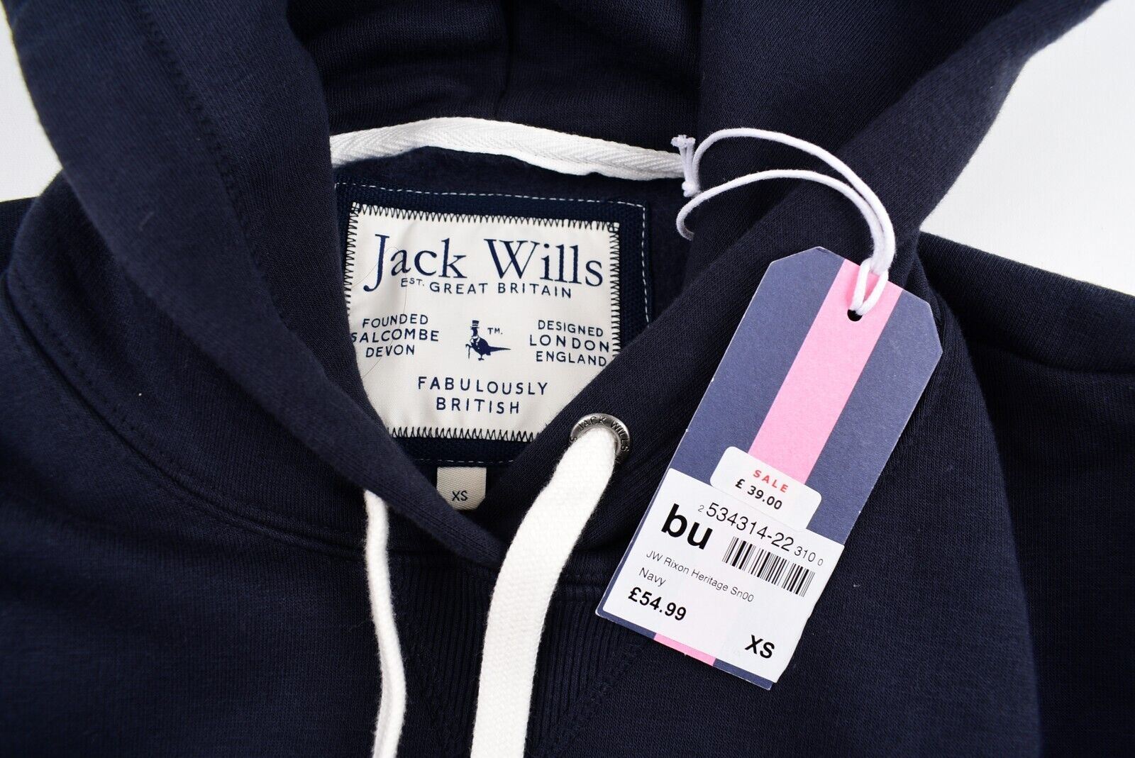 JACK WILLS Mens Rixon Heritage Hoodie Sweatshirt, Navy Blue, size XS