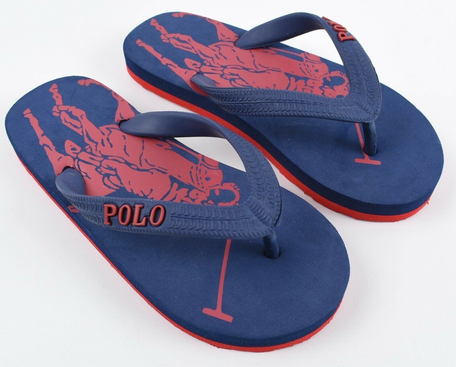 POLO RALPH LAUREN Boys' Flip Flops / Beach Sandals, Blue/Red, size UK 11.5 Kids