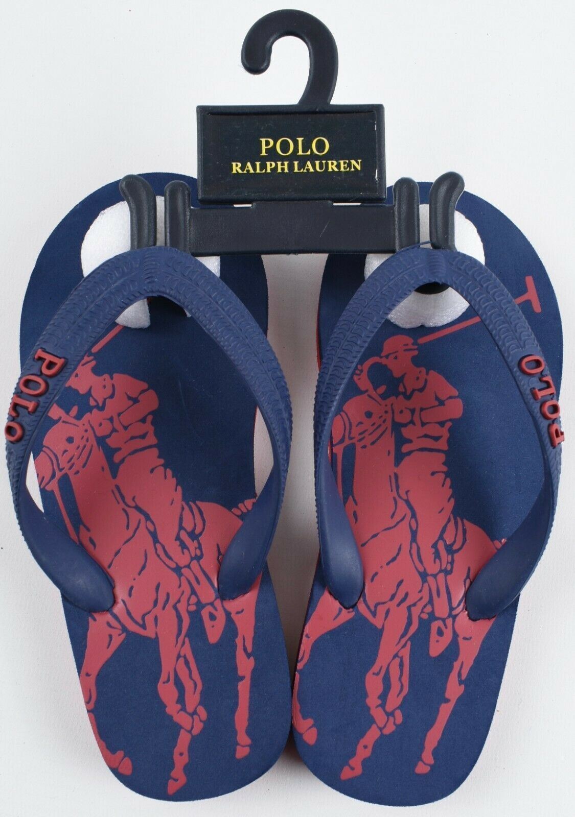 POLO RALPH LAUREN Boys' Flip Flops / Beach Sandals, Blue/Red, size UK 11.5 Kids