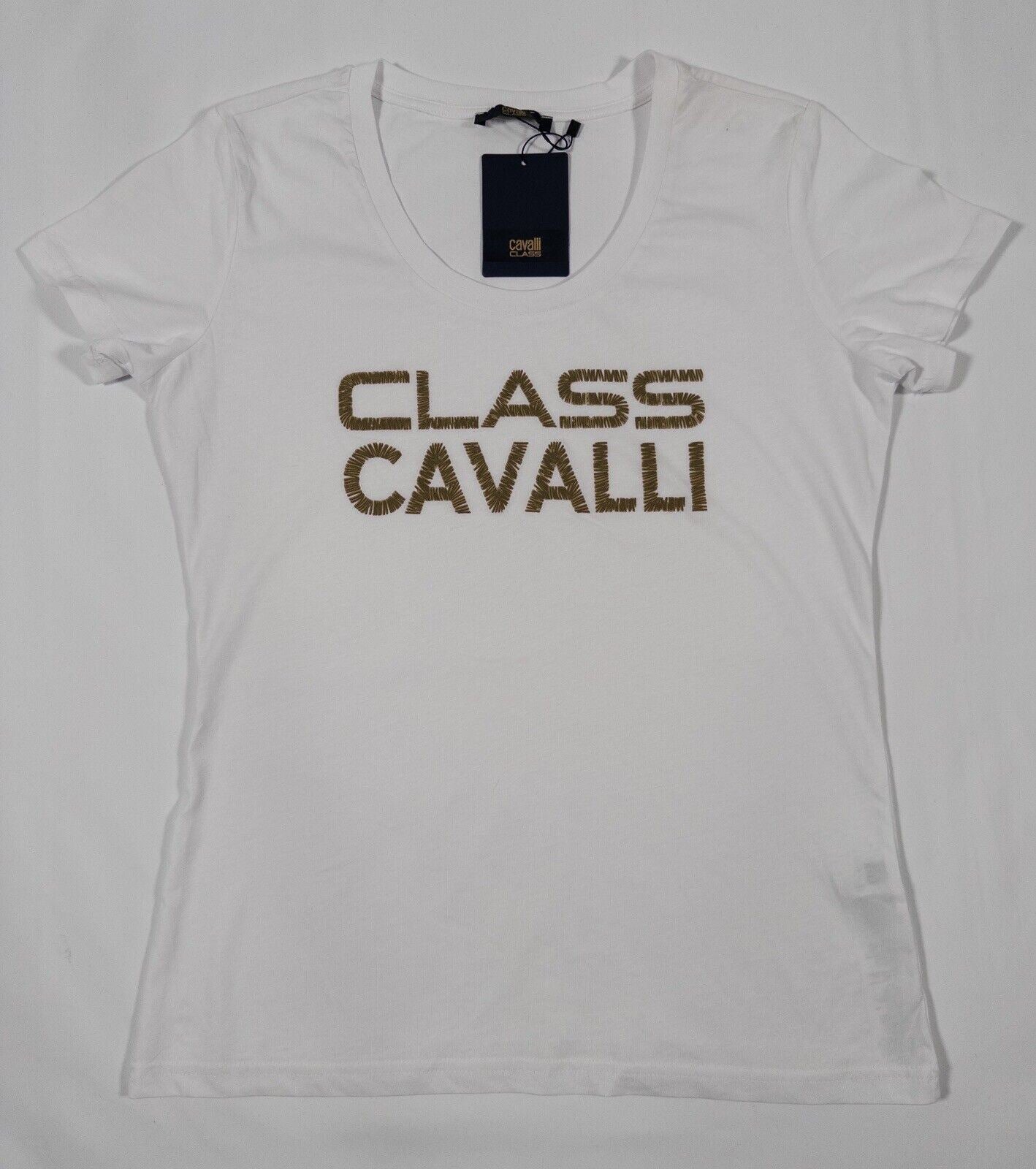 CAVALLI Women's White T shirt Top Size UK Medium