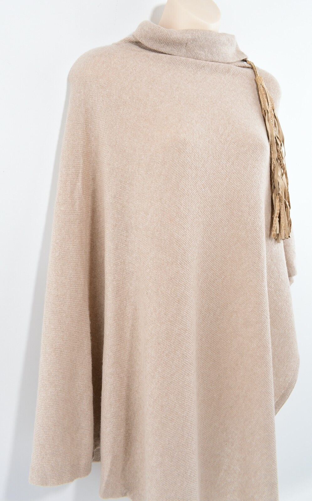 ARMANI COLLEZIONI Womens Wool Blend Knitted Rollneck Poncho, Beige, One Size